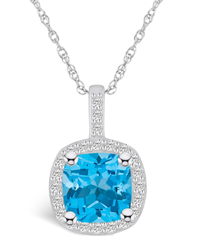 Macy's Blue Topaz (2-3/4 Ct. T.w.) And Diamond (1/4 Ct. T.w.) Halo Pendant Necklace In 14k White Gold