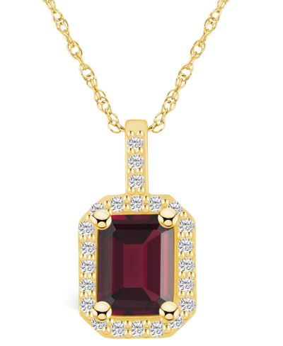 Macy's Garnet (2 Ct. T.w.) And Diamond (1/4 Ct. T.w.) Halo Pendant Necklace In 14k Yellow Gold