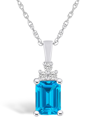 Macy's Blue Topaz (2 Ct. T.w.) And Diamond (1/10 Ct. T.w.) Pendant Necklace In 14k White Gold