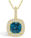 Macy's London Blue Topaz (2-3/4 Ct. T.w.) And Diamond (1/2 Ct. T.w.) Halo Pendant Necklace In 14k Yellow Go In London Blue Topaz