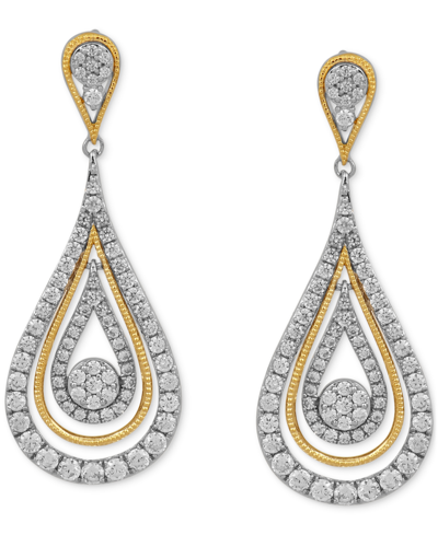 Macy's Diamond Teardrop Orbital Drop Earrings (2 Ct. T.w.) In 10k Two-tone Gold In Two Tone