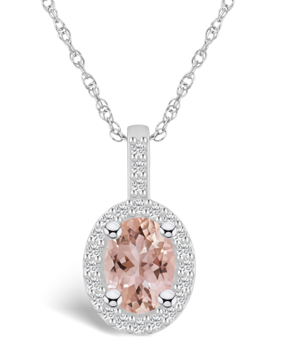 Macy's Morganite (1-1/7 Ct. T.w.) And Diamond (1/2 Ct. T.w.) Halo Pendant Necklace In 14k White Gold