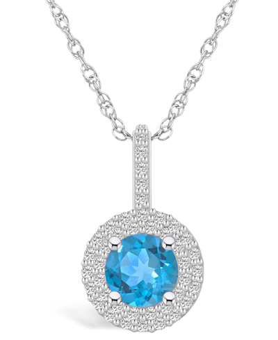 Macy's London Blue Topaz (1-5/8 Ct. T.w.) And Diamond (3/8 Ct. T.w.) Halo Pendant Necklace In 14k White Gol
