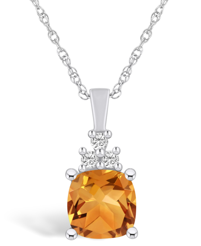 Macy's Citrine (2 Ct. T.w.) And Diamond (1/10 Ct. T.w.) Pendant Necklace In 14k White Gold