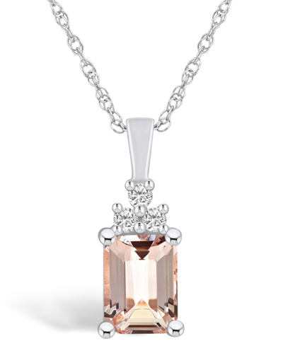 Macy's Morganite (1-3/8 Ct. T.w.) And Diamond (1/10 Ct. T.w.) Pendant Necklace In 14k White Gold
