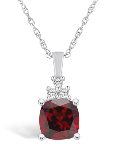 Macy's Garnet (2-3/4 Ct. T.w.) And Diamond (1/10 Ct. T.w.) Pendant Necklace In 14k White Gold