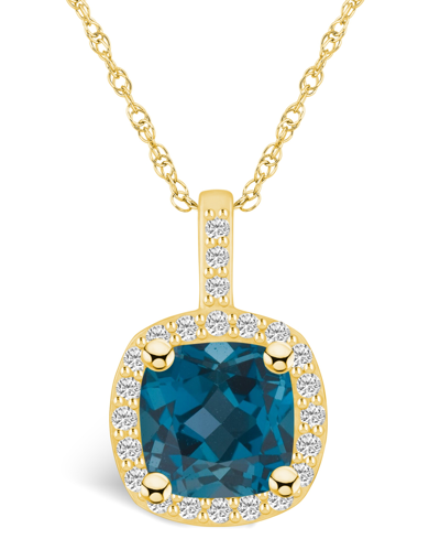 Macy's London Blue Topaz (2-3/4 Ct. T.w.) And Diamond (1/4 Ct. T.w.) Halo Pendant Necklace In 14k Yellow Go