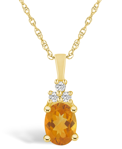 Macy's Citrine (1-1/5 Ct. T.w.) And Diamond (1/10 Ct. T.w.) Pendant Necklace In 14k Yellow Gold