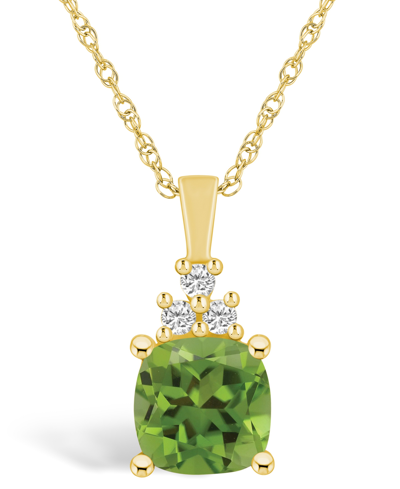 Macy's Peridot (2-3/8 Ct. T.w.) And Diamond (1/10 Ct. T.w.) Pendant Necklace In 14k Yellow Gold