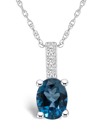 Macy's London Blue Topaz (1-5/8 Ct. T.w.) And Diamond Accent Pendant Necklace In 14k White Gold In London Blue Topaz