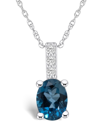 Macy's London Blue Topaz (1-5/8 Ct. T.w.) And Diamond Accent Pendant Necklace In 14k White Gold