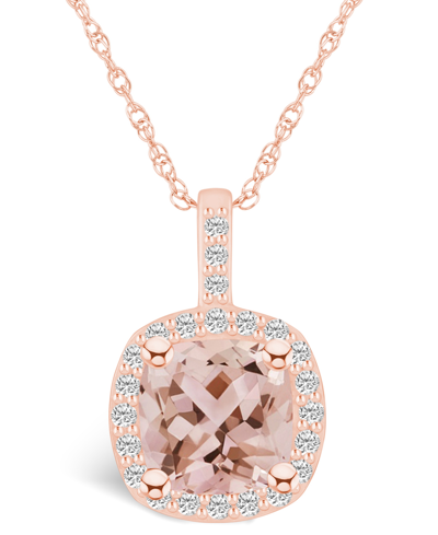 MACY'S MORGANITE (2 CT. T.W.) AND DIAMOND (1/4 CT. T.W.) HALO PENDANT NECKLACE IN 14K ROSE GOLD