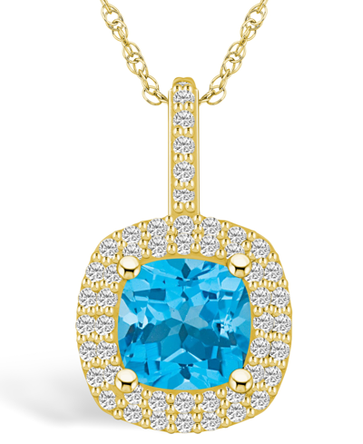 Macy's Blue Topaz (2-3/4 Ct. T.w.) And Diamond (1/4 Ct. T.w.) Halo Pendant Necklace In 14k Yellow Gold