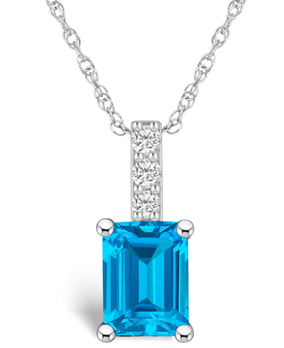 Macy's Blue Topaz (2 Ct. T.w.) And Diamond Accent Pendant Necklace In 14k White Gold