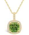 Macy's Peridot (2-3/8 Ct. T.w.) And Diamond (1/4 Ct. T.w.) Halo Pendant Necklace In 14k Yellow Gold In Green