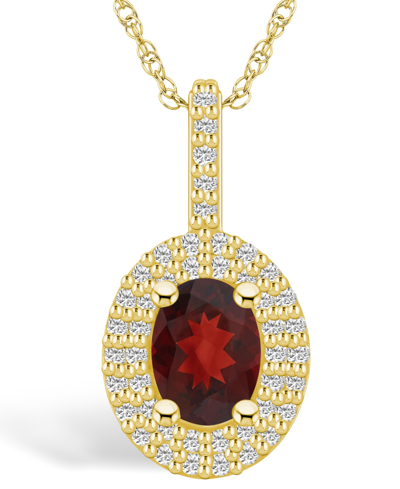 Macy's Garnet (1-1/2 Ct. T.w.) And Diamond (1/2 Ct. T.w.) Halo Pendant Necklace In 14k Yellow Gold