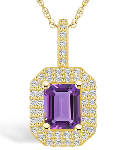 Macy's Amethyst (1-5/8 Ct. T.w.) And Diamond (1/2 Ct. T.w.) Halo Pendant Necklace In 14k Yellow Gold