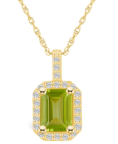 Macy's Peridot (1-3/4 Ct. T.w.) And Diamond (1/4 Ct. T.w.) Halo Pendant Necklace In 14k Yellow Gold