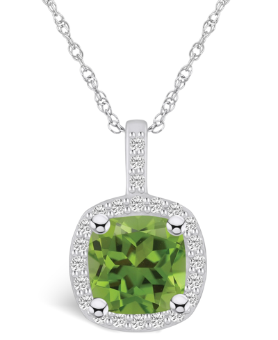 Macy's Peridot (2-3/8 Ct. T.w.) And Diamond (1/2 Ct. T.w.) Halo Pendant Necklace In 14k White Gold