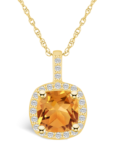 Macy's Citrine (2 Ct. T.w.) And Diamond (1/4 Ct. T.w.) Halo Pendant Necklace In 14k Yellow Gold