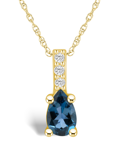 Macy's London Blue Topaz (1 Ct. T.w.) And Diamond Accent Pendant Necklace In 14k Yellow Gold