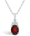 Macy's Garnet (1-1/2 Ct. T.w.) And Diamond (1/10 Ct. T.w.) Pendant Necklace In 14k White Gold In Garnet