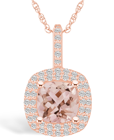 Macy's Morganite (2 Ct. T.w.) And Diamond (1/4 Ct. T.w.) Halo Pendant Necklace In 14k Rose Gold