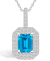 Macy's Blue Topaz (2 Ct. T.w.) And Diamond (1/2 Ct. T.w.) Halo Pendant Necklace In 14k White Gold In Blue Topaz