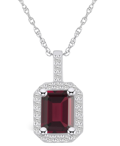 Macy's Garnet (2 Ct. T.w.) And Diamond (1/4 Ct. T.w.) Halo Pendant Necklace In 14k White Gold