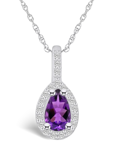 Macy's Amethyst (7/8 Ct. T.w.) And Diamond (1/5 Ct. T.w.) Halo Pendant Necklace In 14k White Gold