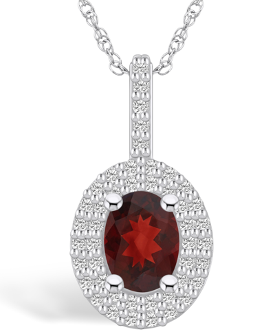 Macy's Garnet (1-1/2 Ct. T.w.) And Diamond (1/2 Ct. T.w.) Halo Pendant Necklace In 14k White Gold