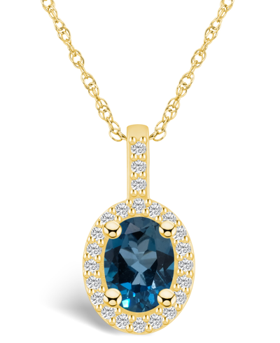 Macy's London Blue Topaz (1-5/8 Ct. T.w.) And Diamond (1/4 Ct. T.w.) Halo Pendant Necklace In 14k Yellow Go