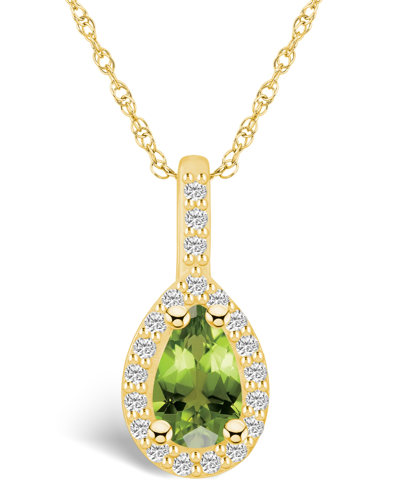 Macy's Peridot (1 Ct. T.w.) And Diamond (3/8 Ct. T.w.) Halo Pendant Necklace In 14k Yellow Gold