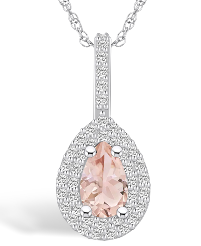 Macy's Morganite (3/4 Ct. T.w.) And Diamond (3/8 Ct. T.w.) Halo Pendant Necklace In 14k White Gold