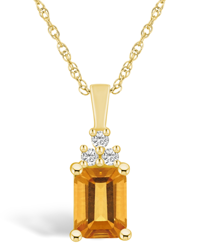 Macy's Citrine (1-5/8 Ct. T.w.) And Diamond (1/10 Ct. T.w.) Pendant Necklace In 14k Yellow Gold