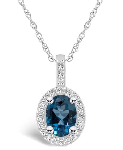 Macy's London Blue Topaz (1-5/8 Ct. T.w.) And Diamond (1/4 Ct. T.w.) Halo Pendant Necklace In 14k White Gol