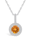 Macy's Citrine (1-1/4 Ct. T.w.) And Diamond (3/8 Ct. T.w.) Halo Pendant Necklace In 14k White Gold In Citrine