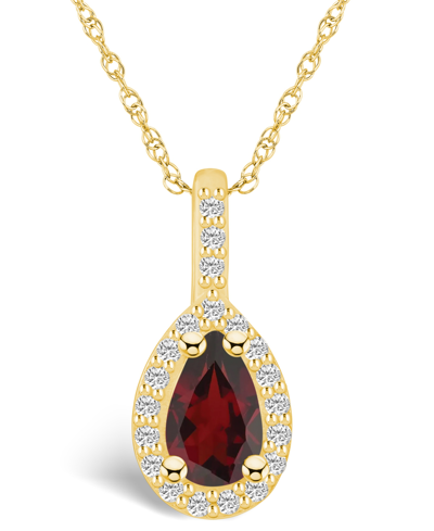 Macy's Garnet (1-1/10 Ct. T.w.) And Diamond (1/5 Ct. T.w.) Halo Pendant Necklace In 14k Yellow Gold