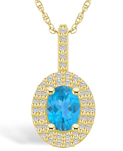 Macy's Blue Topaz (1-5/8 Ct. T.w.) And Diamond (1/2 Ct. T.w.) Halo Pendant Necklace In 14k Yellow Gold