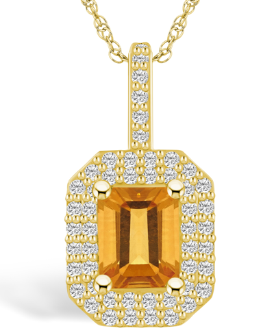 Macy's Citrine (1-5/8 Ct. T.w.) And Diamond (1/2 Ct. T.w.) Halo Pendant Necklace In 14k Yellow Gold