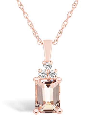 Macy's Morganite (1-3/8 Ct. T.w.) And Diamond (1/10 Ct. T.w.) Pendant Necklace In 14k Rose Gold