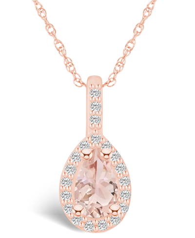 Macy's Morganite (3/4 Ct. T.w.) And Diamond (1/5 Ct. T.w.) Halo Pendant Necklace In 14k Rose Gold