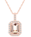 Macy's Morganite (1-3/8 Ct. T.w.) And Diamond (1/4 Ct. T.w.) Halo Pendant Necklace In 14k Rose Gold In Morganite