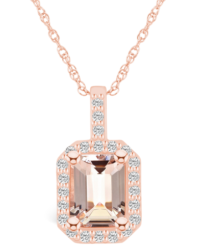 Macy's Morganite (1-3/8 Ct. T.w.) And Diamond (1/4 Ct. T.w.) Halo Pendant Necklace In 14k Rose Gold