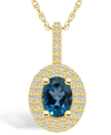 Macy's London Blue Topaz (1-5/8 Ct. T.w.) And Diamond (1/2 Ct. T.w.) Halo Pendant Necklace In 14k Yellow Go In London Blue Topaz