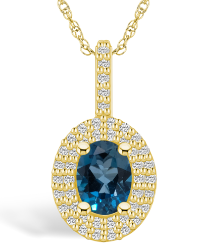 Macy's London Blue Topaz (1-5/8 Ct. T.w.) And Diamond (1/2 Ct. T.w.) Halo Pendant Necklace In 14k Yellow Go