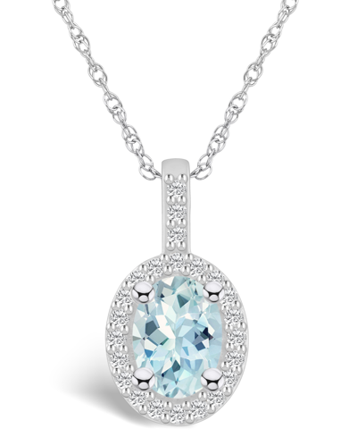 Macy's Aquamarine (1-1/7 Ct. T.w.) And Diamond (1/4 Ct. T.w.) Halo Pendant Necklace In 14k White Gold