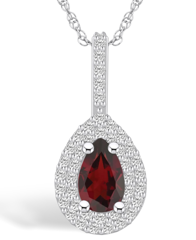 Macy's Garnet (1-1/10 Ct. T.w.) And Diamond (1/5 Ct. T.w.) Halo Pendant Necklace In 14k White Gold