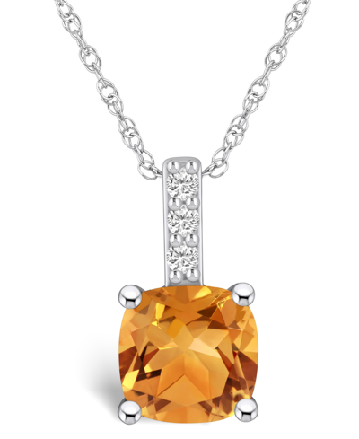 Macy's Citrine (2 Ct. T.w.) And Diamond Accent Pendant Necklace In 14k White Gold