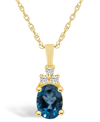 Macy's London Blue Topaz (1-5/8 Ct. T.w.) And Diamond (1/10 Ct. T.w.) Pendant Necklace In 14k Yellow Gold In London Blue Topaz